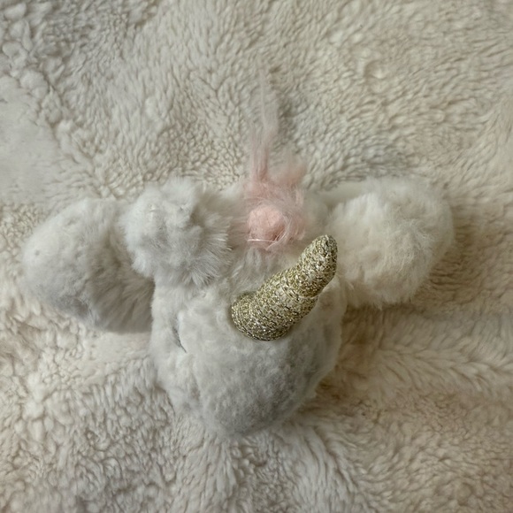 Mud Pie Lovey Unicorn Gold Horn Off White Fur Plush Pink Under Security Blanket - Picture 2 of 12